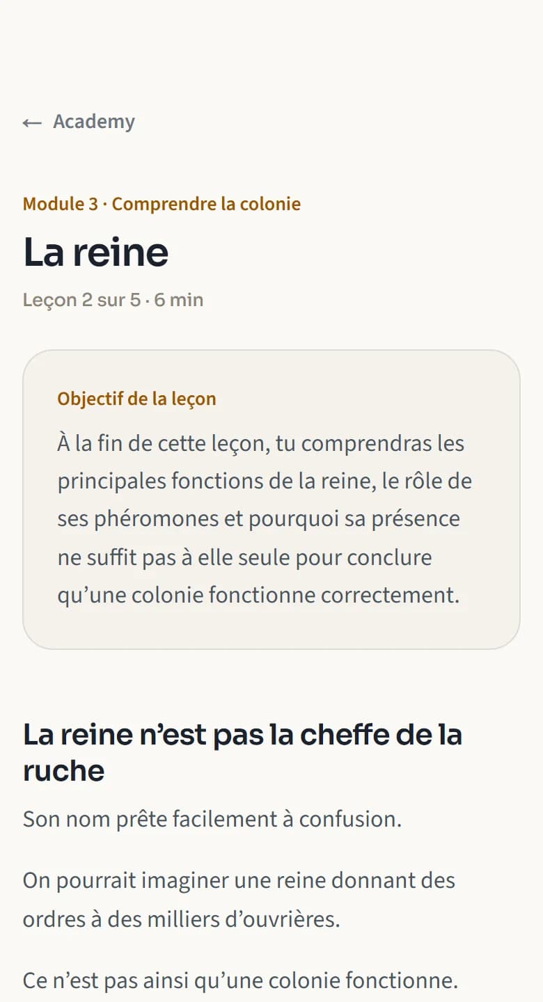 Une leçon de l’Academy ouverte sur téléphone, avec son objectif pédagogique.